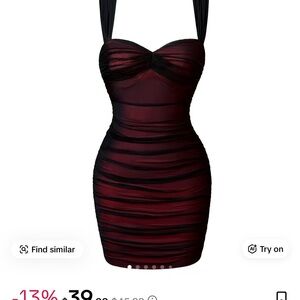 HYZ Bodycon Ruched Burgundy and Black Dress